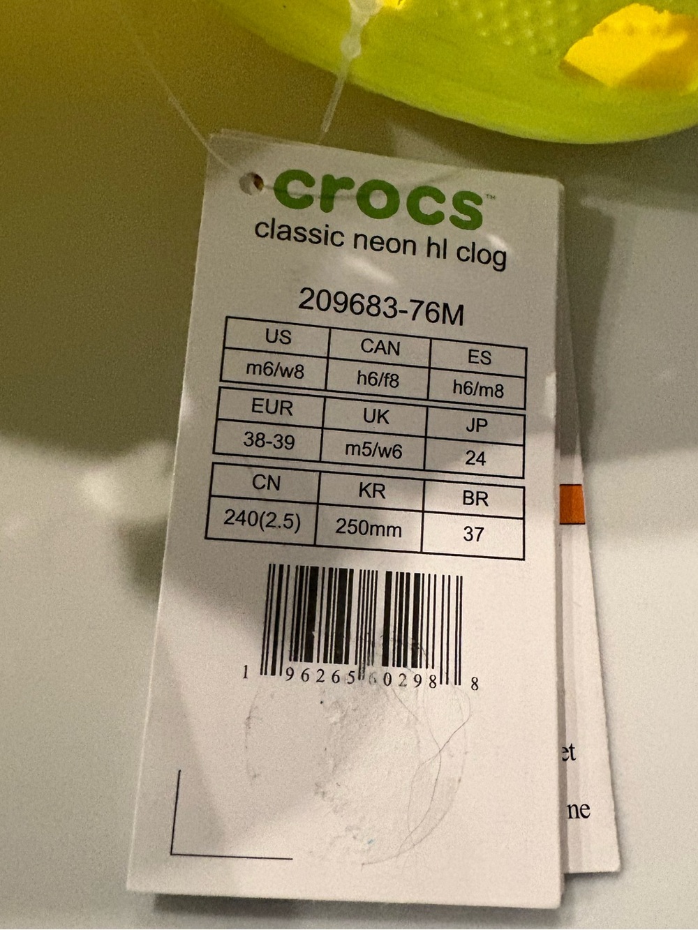 NWT Neon Yellow Crocs Clogs, W8, M5 Unisex - Picture 2 of 10
